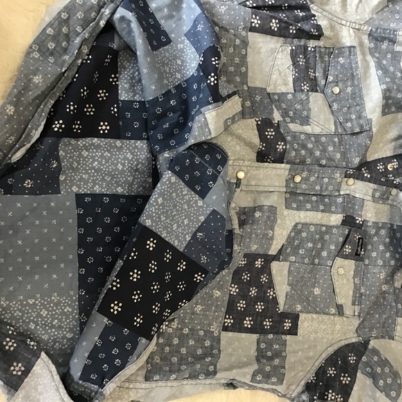 Wrangler Men Size LG Pearl Snap Button Down  Western Shirt Patchwork Cowboy Cozy - Picture 6 of 9